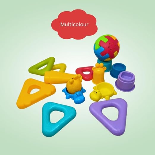 Interactive Toddler Toy Set - 4-in-1 Playtime Bundle with Bath Toys Rattling Ball Stacking Triangles Vibrant Colors Ages 1 and Up