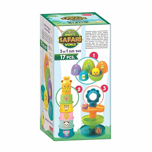 Toymate Baby’s Safari World 17-Pc Toddler Set – Stacking, Nesting & Rolling Montessori Toys