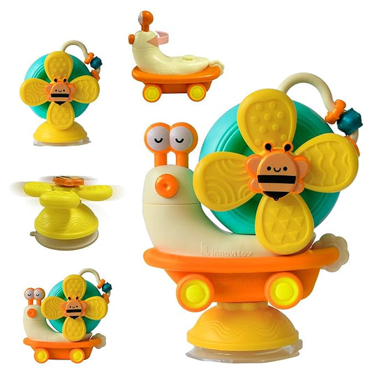 Innovitoy 5-in-1 Spinner Yellow Snail Spinner with 5 Play Modes Suction Cup & Friction car. Perfect Sensory Gift for 0-3 Years Babies