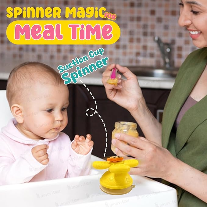 Innovitoy 5-in-1 Spinner Yellow Snail Spinner with 5 Play Modes Suction Cup & Friction car. Perfect Sensory Gift for 0-3 Years Babies