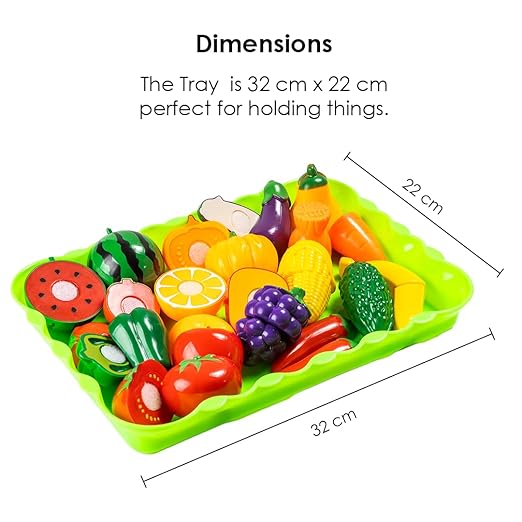 Ratna's Chop-N-Play Fruit & Veggie Kit with Tray 15 Pcs Sliceable Cutting Fruits and Vegetables Chopping Board & Knife Kids Play Set Kitchen Pretend Play Toys for Kids