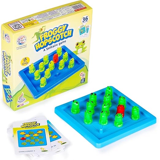 Froggy hopscotch - Jump to Win Game Peg-Solitaire Jumping Game for Kids with 36 Challenges and Solutions