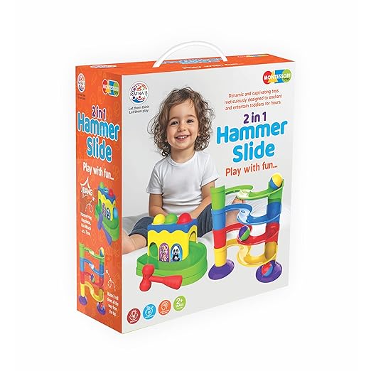 Ratna’s 2-in-1 Hammer Slide Set – Montessori Ball Track & Pounding Game – Toddlers Age 2+