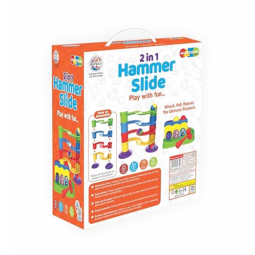 Ratna’s 2-in-1 Hammer Slide Set – Montessori Ball Track & Pounding Game – Toddlers Age 2+