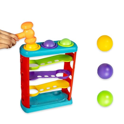 Ratna's Hammer Ball Knock Ball for Babies and Toddlers Pound and See The Balls roll Down The ramps Safe and Non Toxic for Infants - Multicolor