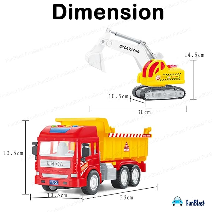 Dumper Truck Toy & Excavator Toy - 2 in 1 Dumper Truck and Excavator Toys for Kids Friction Power Toy Trucks for 3 Years Old Boys and Girls Light & Sound Toy for Kids (Multicolor)