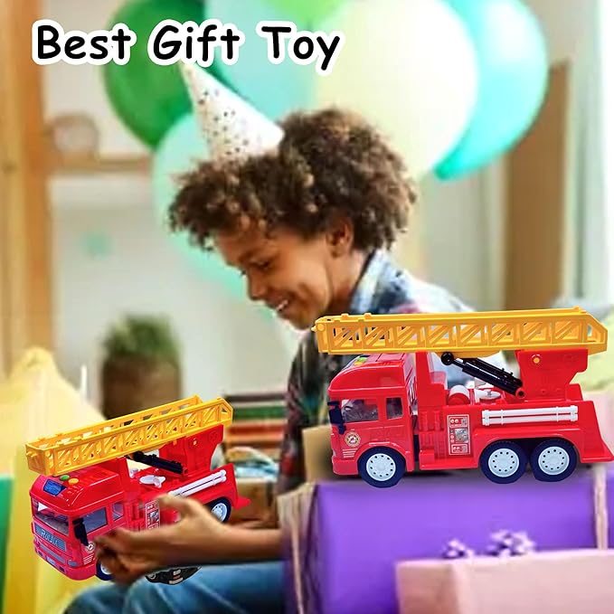 Pull Back Vehicles Fire Rescue Truck Toy Friction Power Trucks for 3 Years Old Boys and Girls Vehicles Truck Toys for Kids Light and Sound Toys - Multicolor