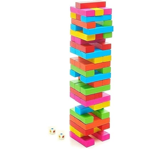 Colourful Wooden 54-Block Puzzle Game – Dice Play for Indoor or Outdoor Fun