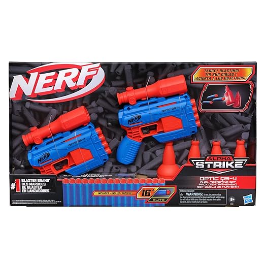 Nerf Alpha Strike Optic QS-4 Duel Targeting Set 22-Pieces Includes 2 Blasters 4 Half-Targets 16 Official Darts Multicolor