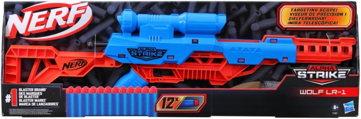 Nerf Alpha Strike Wolf LR-1 Blaster – Scope & 12 Darts – Fun Target Game for Kids & Teens