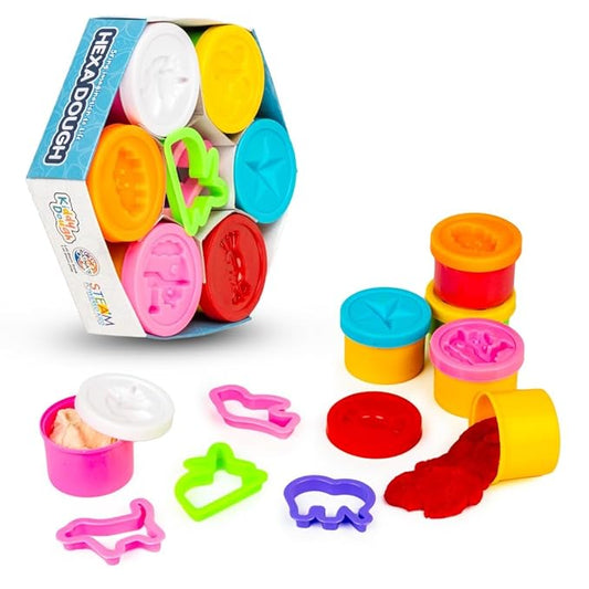 Ratna's Hexa Dough Containing 6 Tubs of Different Neon Colors Dough (30g Each) Along with Moulds Smooth Non Sticky Clay & Dough Kit Activity Toys for Kids