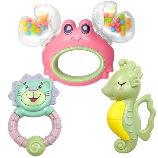 3-Pc Baby Rattle & Teether Set – Fun Sound & Colors – BPA-Free Newborn Gift