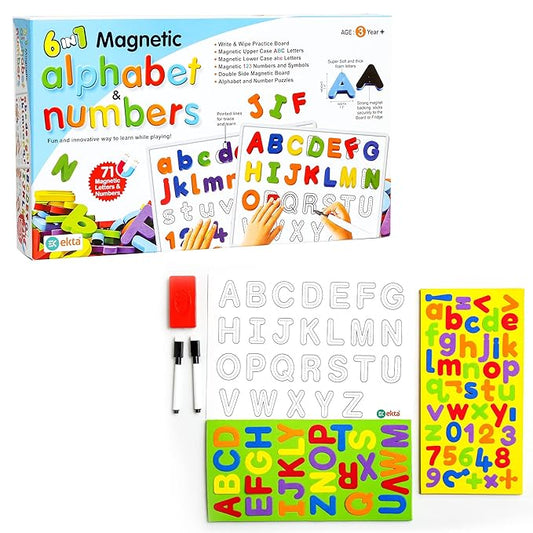Ekta 6 in 1 Magnetic Alphabet & Numbers Game Learning & Educational Magnetic Board Game
