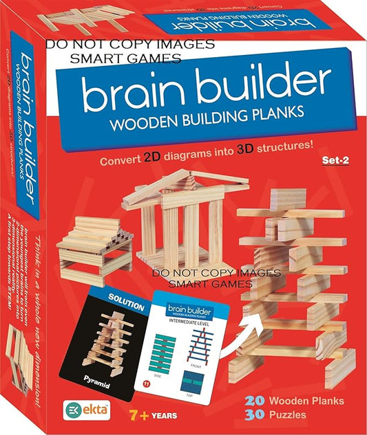 ekta brain builder wooden building planks (set-2)- Multi color (50 pieces)