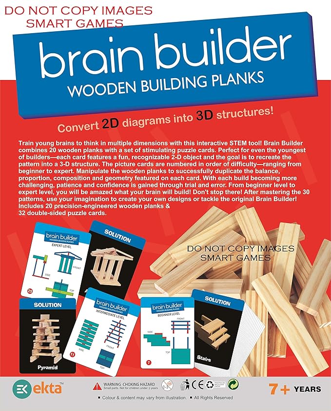 ekta brain builder wooden building planks (set-2)- Multi color (50 pieces)