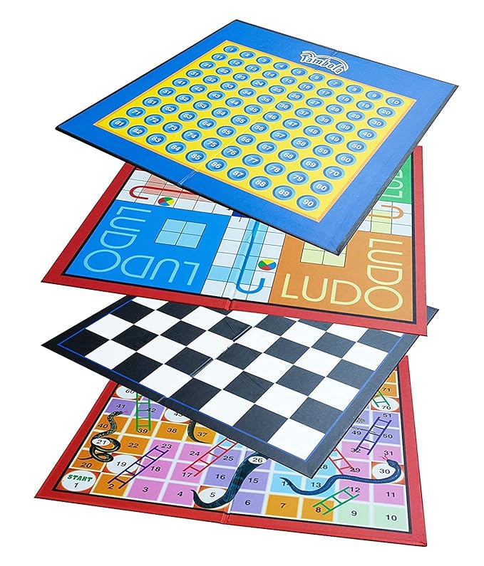 EKTA 4 in 1 Family Strategy Board Games Tambola Chess Ludo and Snakes & Ladders Educational Family Games Fun & Strategy Games Multicolor for 2 Years or Above