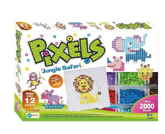 Ekta Plastic Beads Pixels Jungle Safari Fridge Magnets Badges Making Kit for Children Creativity Multicolour Above The Age of 5 Years