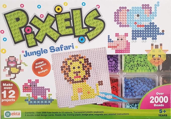 Ekta Plastic Beads Pixels Jungle Safari Fridge Magnets Badges Making Kit for Children Creativity Multicolour Above The Age of 5 Years