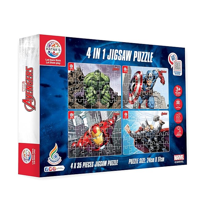 Ratna's 4 in 1 Disney Jigsaw Puzzle 140 Pieces for Kids. 4 Jigsaw Puzzles 35 Pieces Each (Avengers Solo)