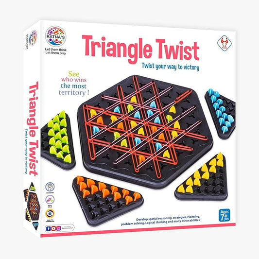 Ratna's Triangle Twist Strategy Board Game 2-4 Players, for Adults and Kids with Rubber Bands for Ages 7+ Years