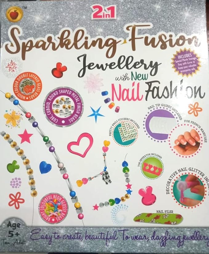 2-in-1 Jewellery Making & Nail Art Fashion Kit – Random Beads Design – Ages 6+