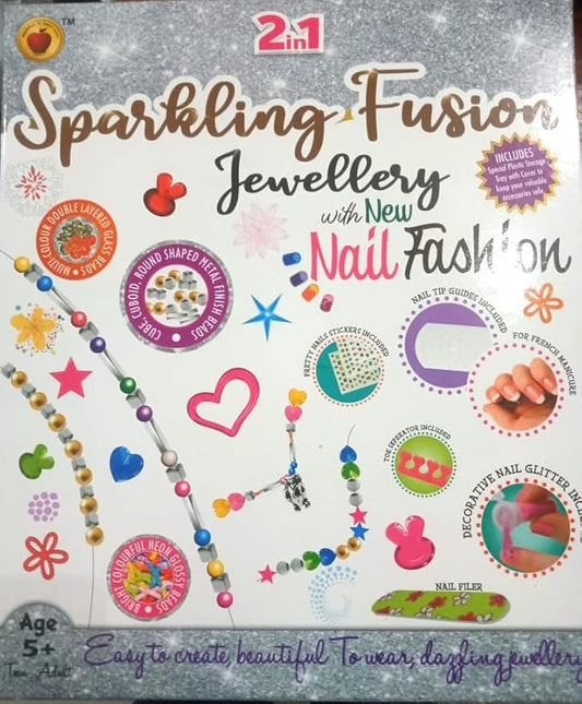 2-in-1 Jewellery Making & Nail Art Fashion Kit – Random Beads Design – Ages 6+