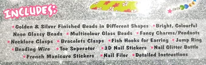2-in-1 Jewellery Making & Nail Art Fashion Kit – Random Beads Design – Ages 6+