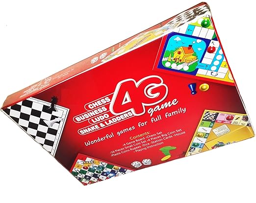 4-in-1 Board Game Set – Chess, Ludo, Business & Snakes & Ladders – Family Fun