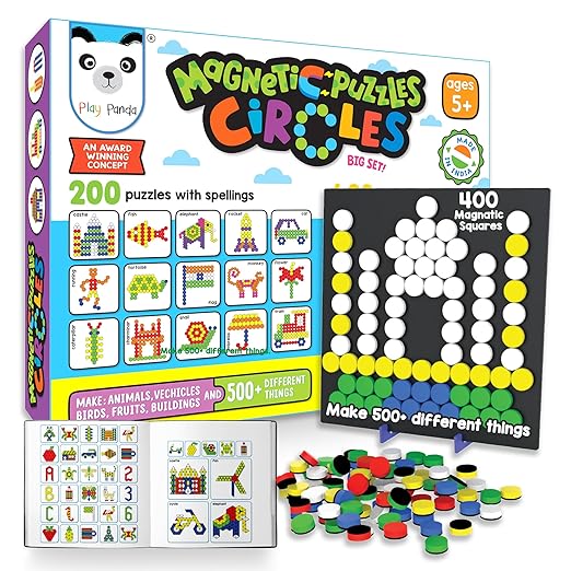 Magnetic Circle Puzzle Set – 400 Magnets, 200 Puzzles & Stand – Boys & Girls
