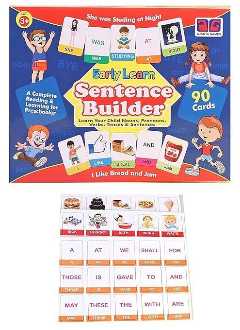 Maths & Sentence Builder – 90 Flash Cards for Preschool Learning & Word Play
