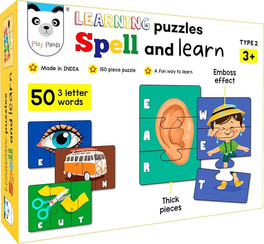 Play Panda Spell & Learn Type 2 150 Piece Spelling Puzzle - Learn to Spell 50 Three Letter Words - Beautiful Colourful Pictures (Age 3)