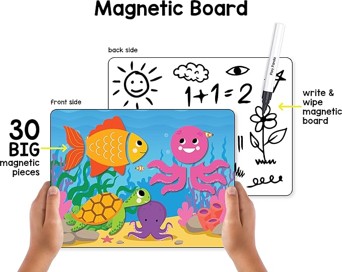 Play Panda Magnetic Puzzles Aquatic Animals 10 in 1 with 10 Magnetic PuzzlesWrite&Wipe Magnetic Board50 GK FactsSketch Pen&Duster-Make Beautiful Magnetic Animals-Educational Toy for 3