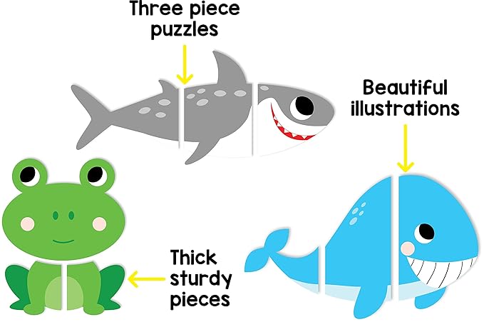 Play Panda Magnetic Puzzles Aquatic Animals 10 in 1 with 10 Magnetic PuzzlesWrite&Wipe Magnetic Board50 GK FactsSketch Pen&Duster-Make Beautiful Magnetic Animals-Educational Toy for 3