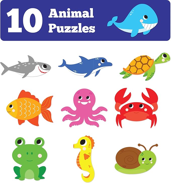 Play Panda Magnetic Puzzles Aquatic Animals 10 in 1 with 10 Magnetic PuzzlesWrite&Wipe Magnetic Board50 GK FactsSketch Pen&Duster-Make Beautiful Magnetic Animals-Educational Toy for 3