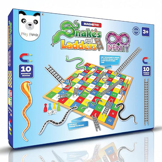 PLAY PANDA Magnetic Snakes and Ladders Infinity Big Customizable Board Game for Kids Family Indoor Game 2-4 Players 9x9 inch