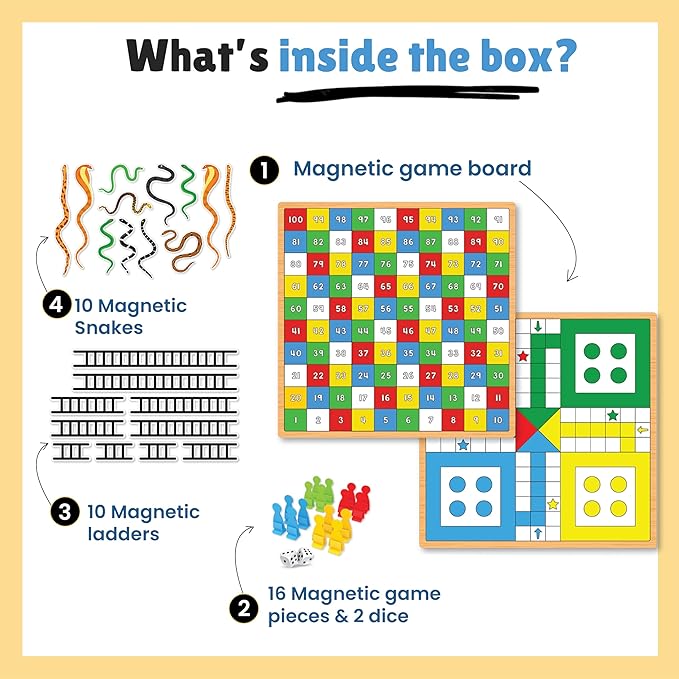 PLAY PANDA Magnetic Snakes and Ladders Infinity Big Customizable Board Game for Kids Family Indoor Game 2-4 Players 9x9 inch