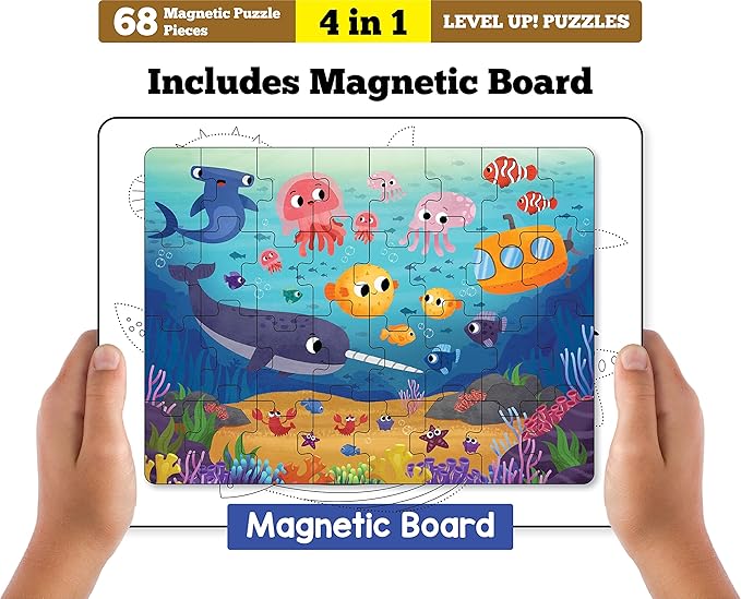 Play Panda Magnetic Jigsaw Puzzles Aquatic Animals Activity Box with 4 Magnetic Puzzles Magnetic Board Learn to Draw 100 Gk Facts Book Kid