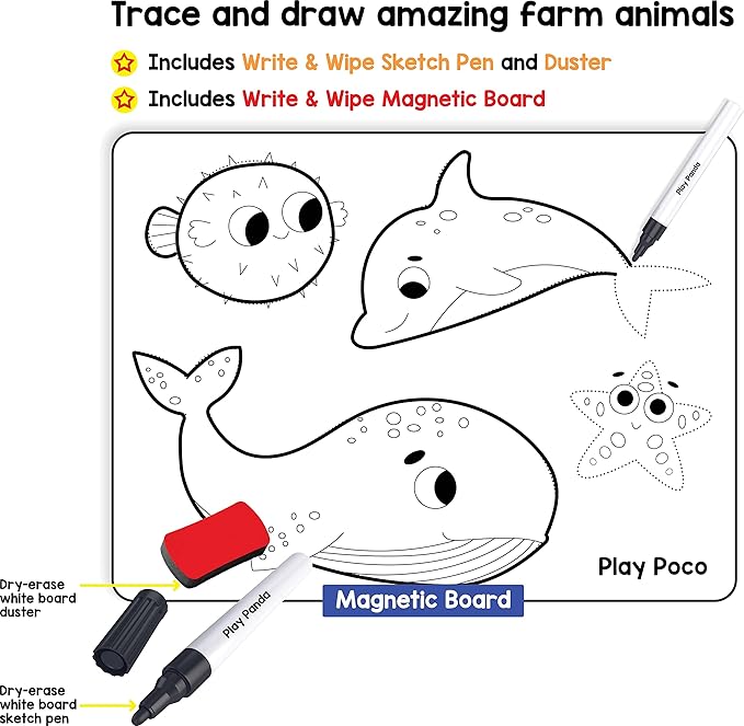 Play Panda Magnetic Jigsaw Puzzles Aquatic Animals Activity Box with 4 Magnetic Puzzles Magnetic Board Learn to Draw 100 Gk Facts Book Kid