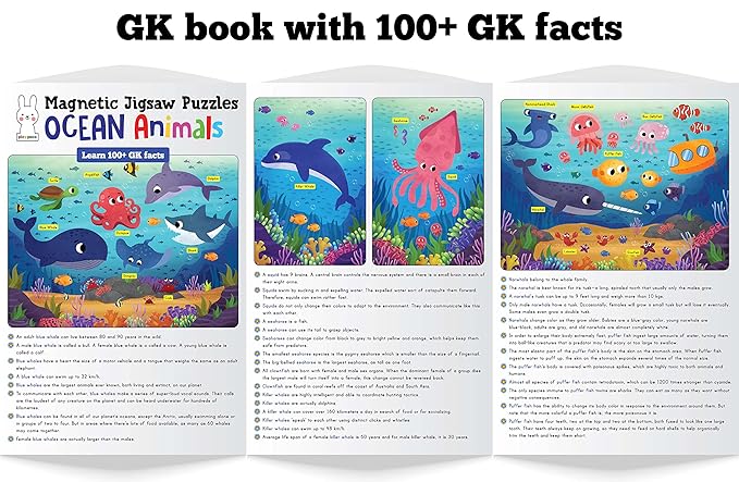 Play Panda Magnetic Jigsaw Puzzles Aquatic Animals Activity Box with 4 Magnetic Puzzles Magnetic Board Learn to Draw 100 Gk Facts Book Kid