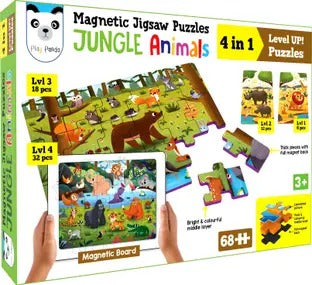 Magnetic Animal Puzzle Set – 4 Puzzles, Drawing Board & Fun Facts for Kids 3+
