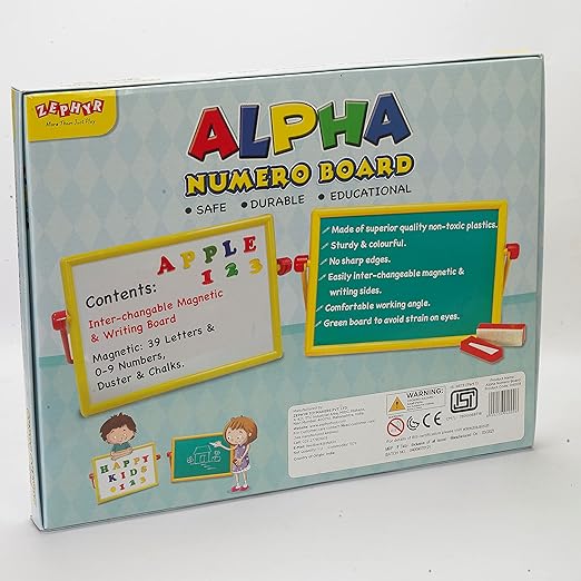 Zephyr Alpha Numero Board Educational Toy Magnetic Alphabets Writing Board That Makes Alphabets Numbers and Writing an Easy Task for Kids Age 3 - 3 in 1 Board
