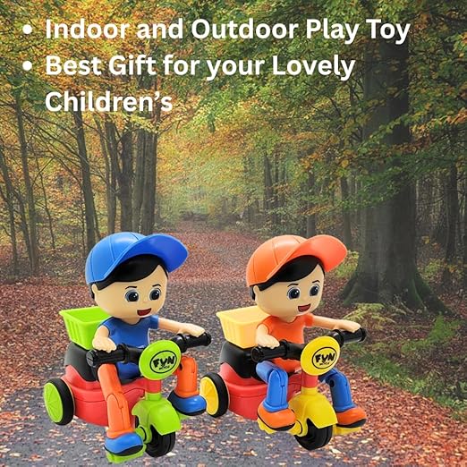Mee Fun World Kids Unbreakable Vehicles Push and Go Toys Mini Tricycle Cartoon Character Tricycle Toy for Girls and Boys