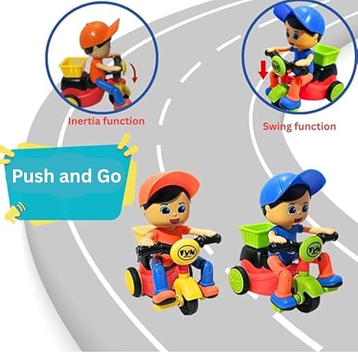 Mee Fun World Kids Unbreakable Vehicles Push and Go Toys Mini Tricycle Cartoon Character Tricycle Toy for Girls and Boys