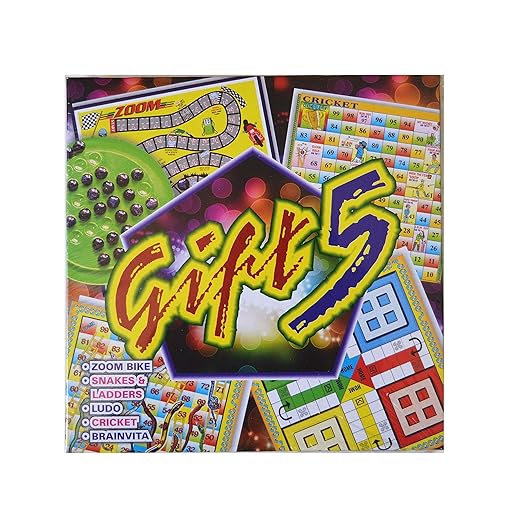 5-in-1 Family Fun Pack – Snake & Ladder, Ludo, Cricket, Brainvita & Zoom Bike Games (Pack of 6)