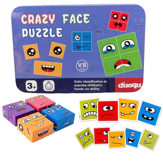 Face Changing Magic Cube – 16 Wooden Puzzles & 72 Cards Emoji Expression Game