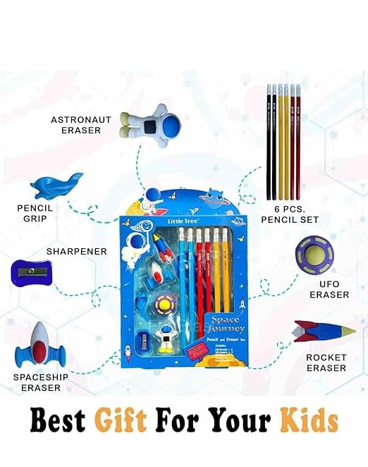 Dream Space Journey Stationery Set – Pencil, Eraser, Sharpener & Ruler