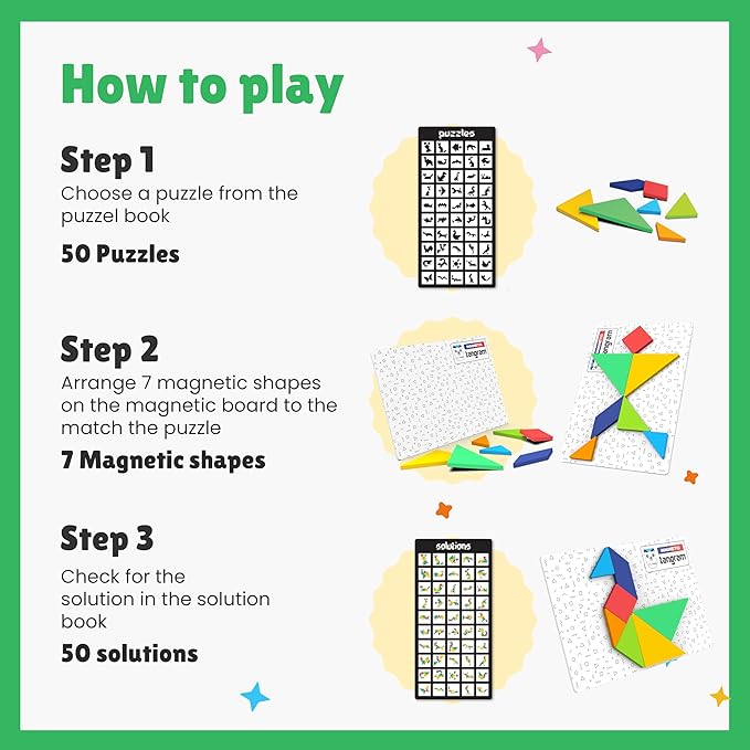 Magnetic Tangram – Animal Figures 7-Pc Puzzle – Travel-Friendly Educational Toy