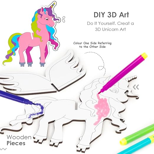 3D Unicorn DIY Art Kit – Paint & Assemble Wooden Craft Set for Kids 4–9 Years