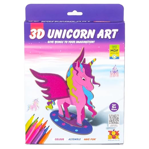 3D Unicorn DIY Art Kit – Paint & Assemble Wooden Craft Set for Kids 4–9 Years