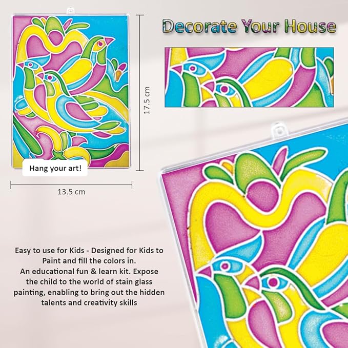Window Art Glass Painting Kit – Paint Brush & 4 Colours Set – Kids Ages 3+